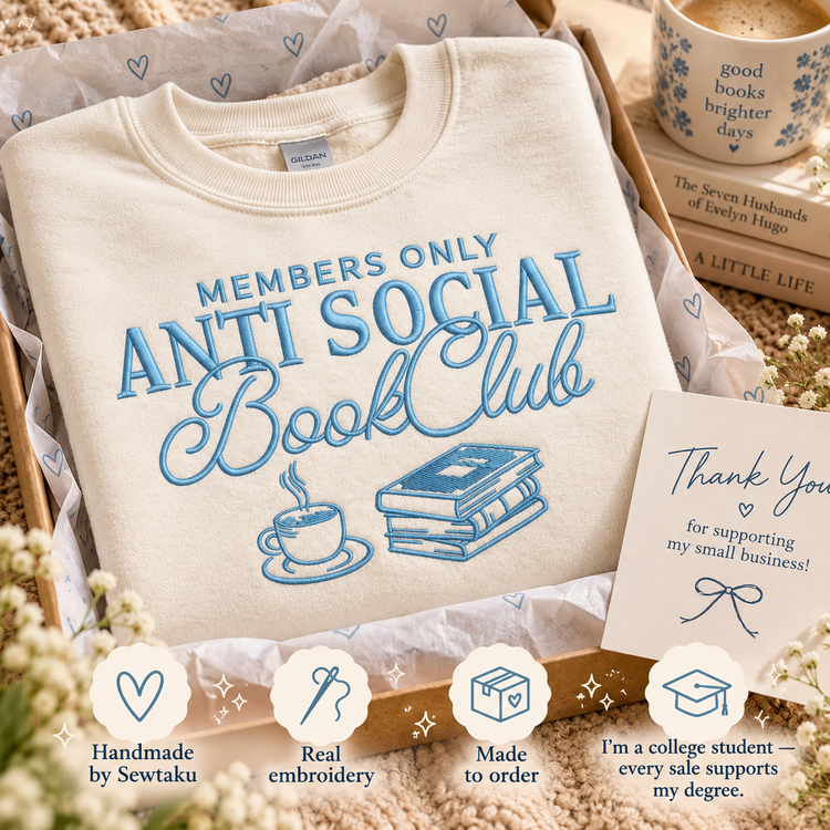 Anti Social Book Club Sweatshirt Embroidered Bookish Crewneck Reader Gift