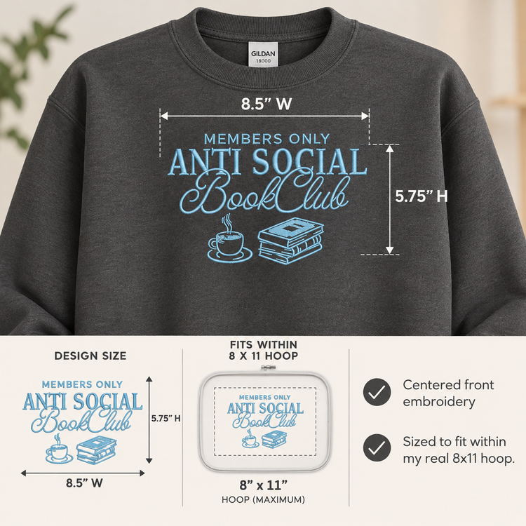 Anti Social Book Club Sweatshirt Embroidered Bookish Crewneck Reader Gift