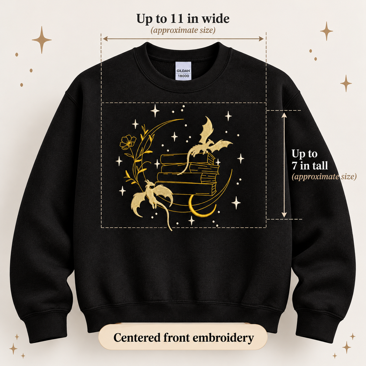 Dragon Book Sweatshirt Embroidered Fantasy Crewneck  Celestial Book Lover Gift
