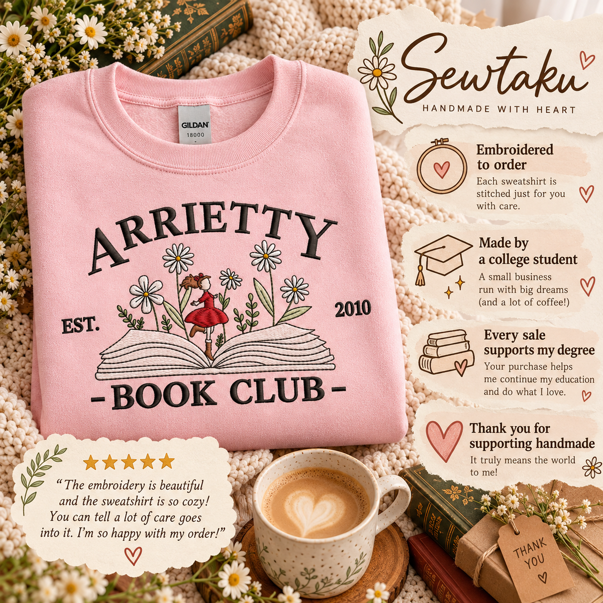 Sudadera bordada del club de lectura de Arrietty
