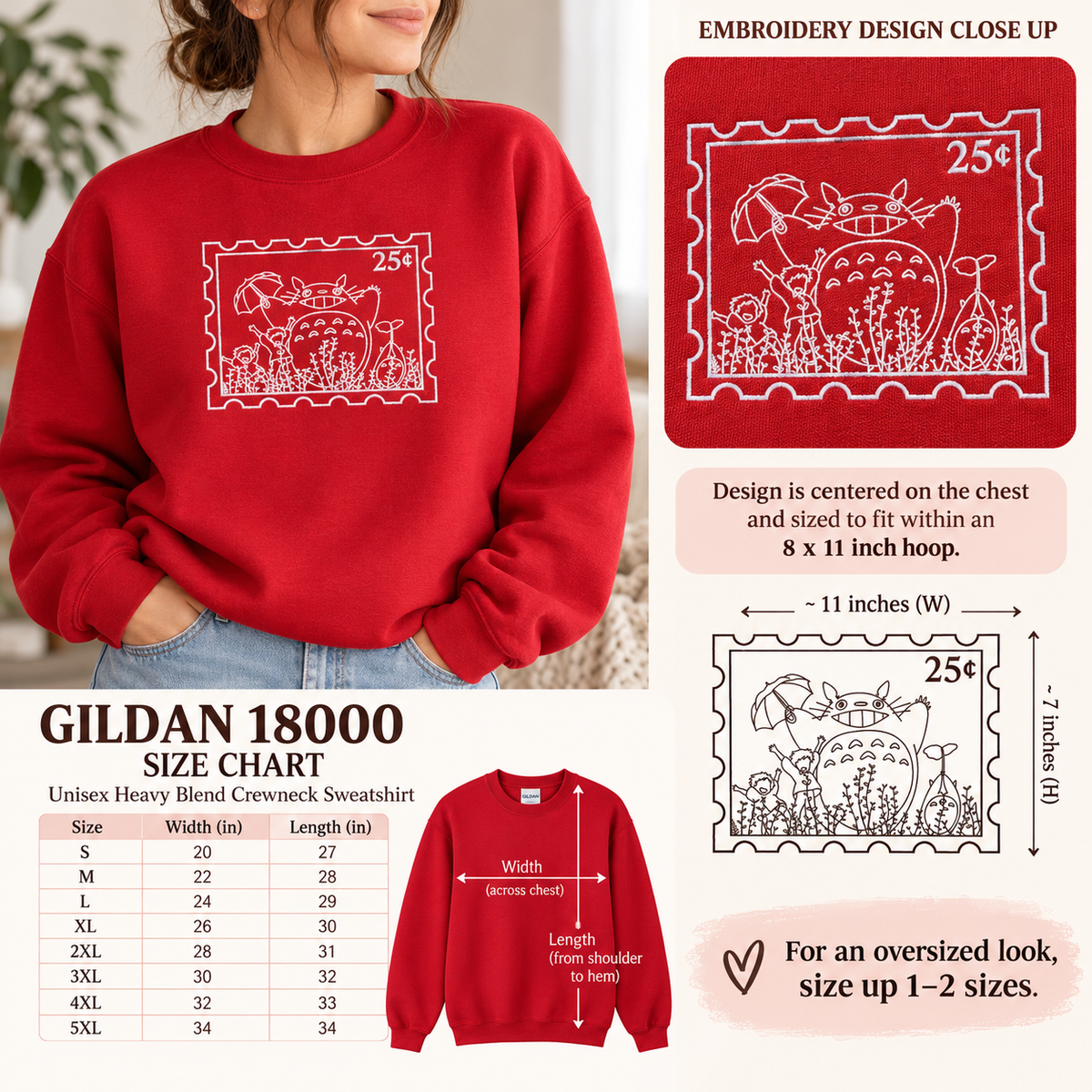 Totoro Stamp Embroidered Sweatshirt