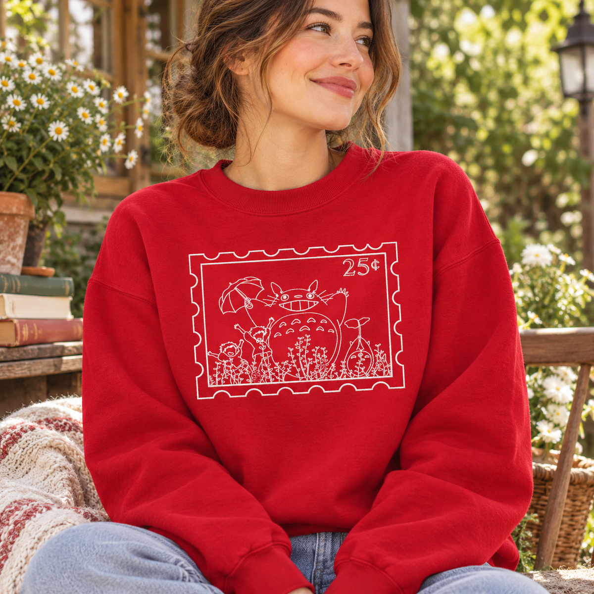 Totoro Stamp Embroidered Sweatshirt