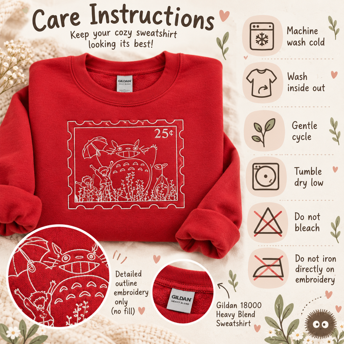 Totoro Stamp Embroidered Sweatshirt