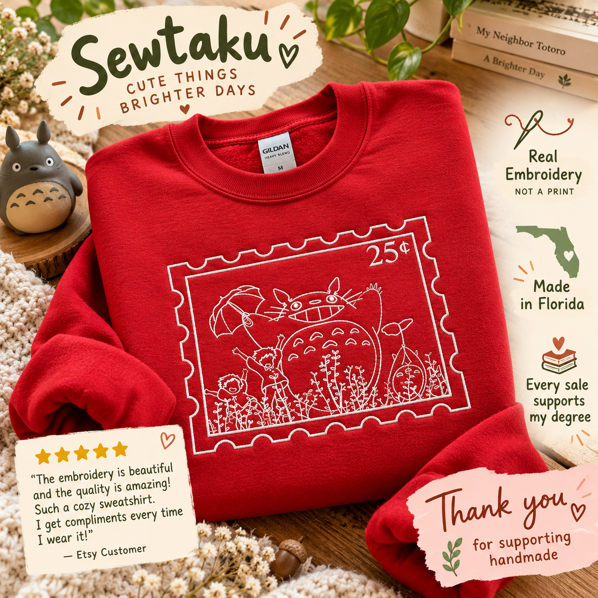 Totoro Stamp Embroidered Sweatshirt