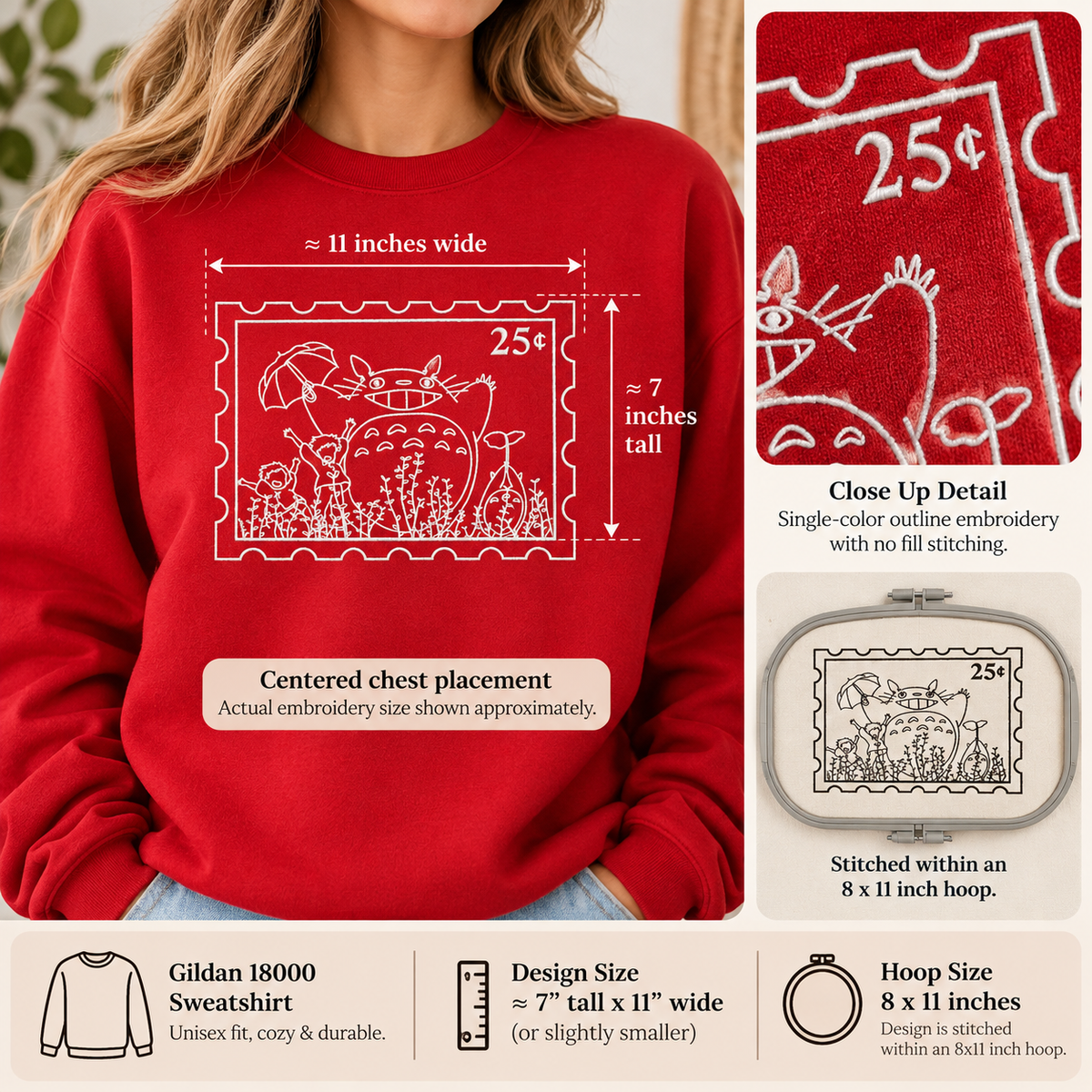 Totoro Stamp Embroidered Sweatshirt
