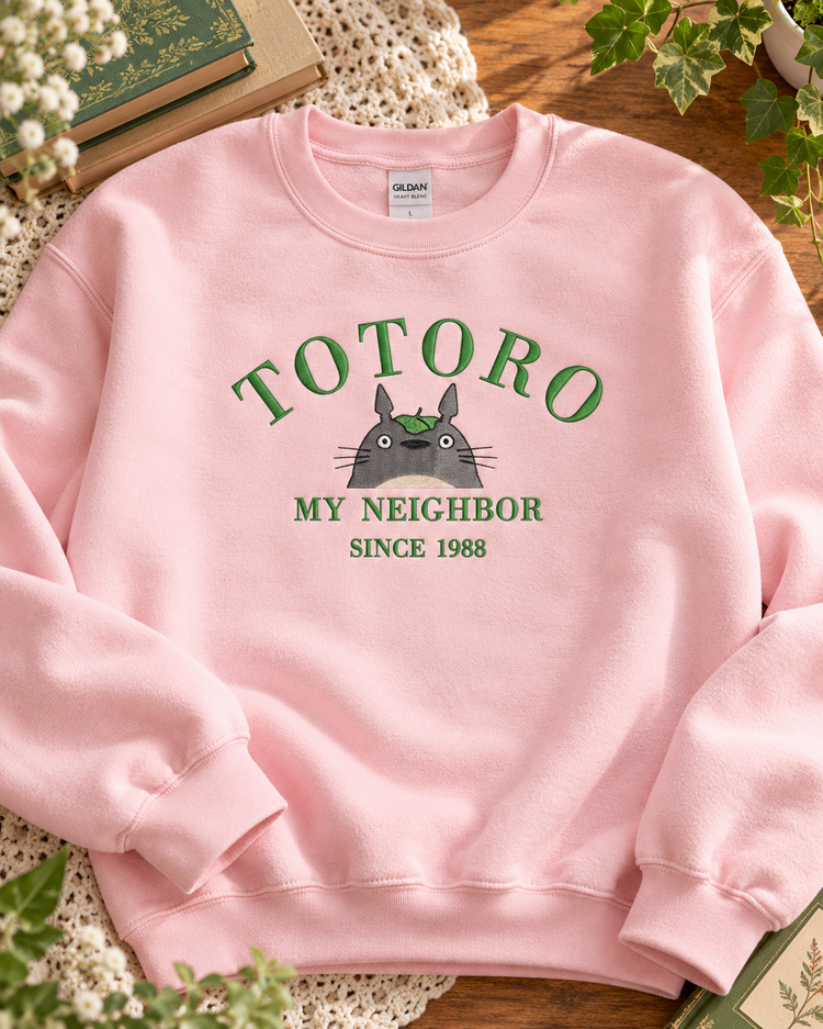 Totoro Embroidered Sweatshirt Cozy Anime Crewneck