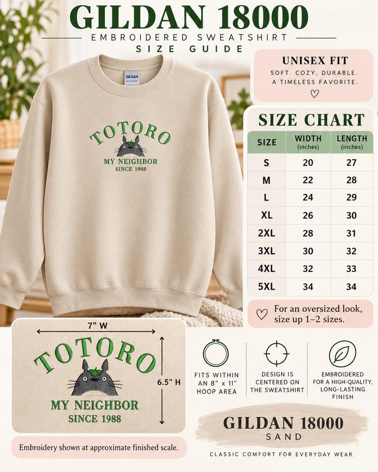 Totoro Embroidered Sweatshirt Cozy Anime Crewneck