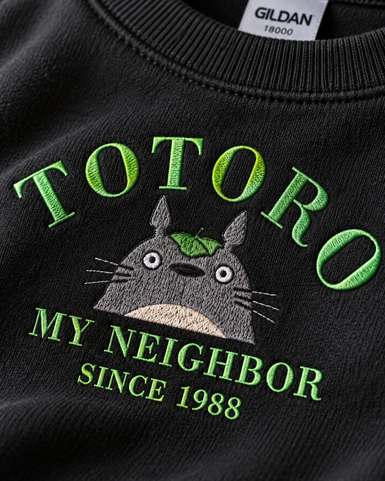 Totoro Embroidered Sweatshirt Cozy Anime Crewneck