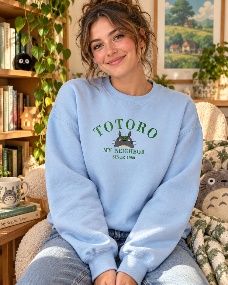 Totoro Embroidered Sweatshirt Cozy Anime Crewneck