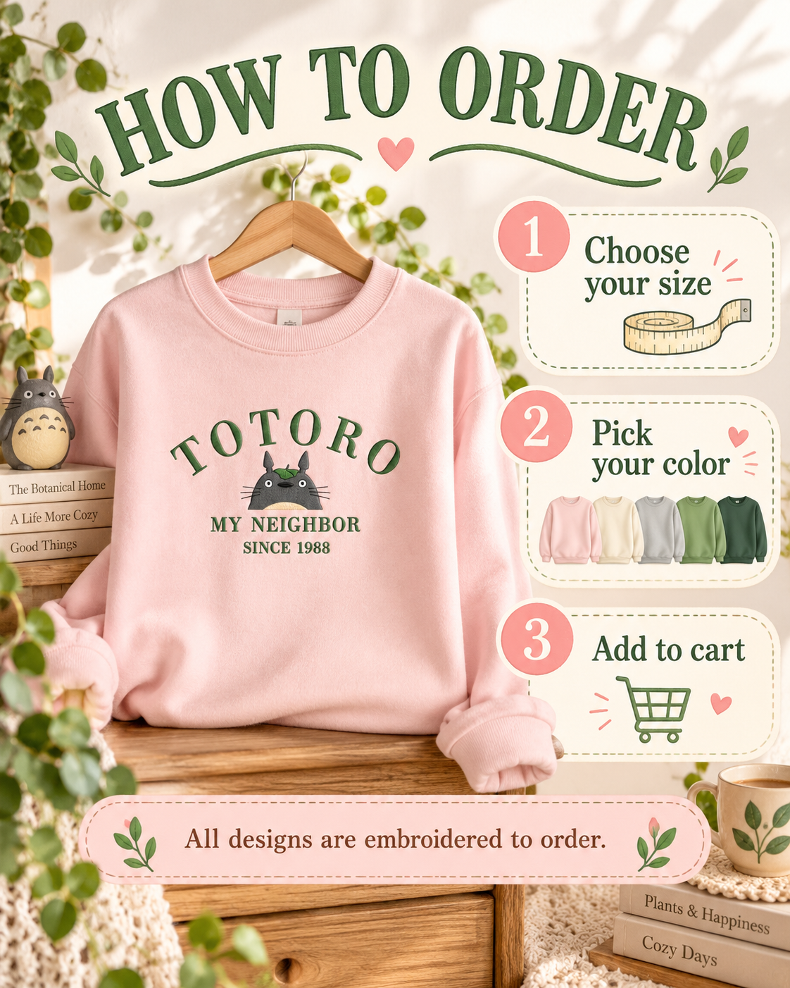 Totoro Embroidered Sweatshirt Cozy Anime Crewneck