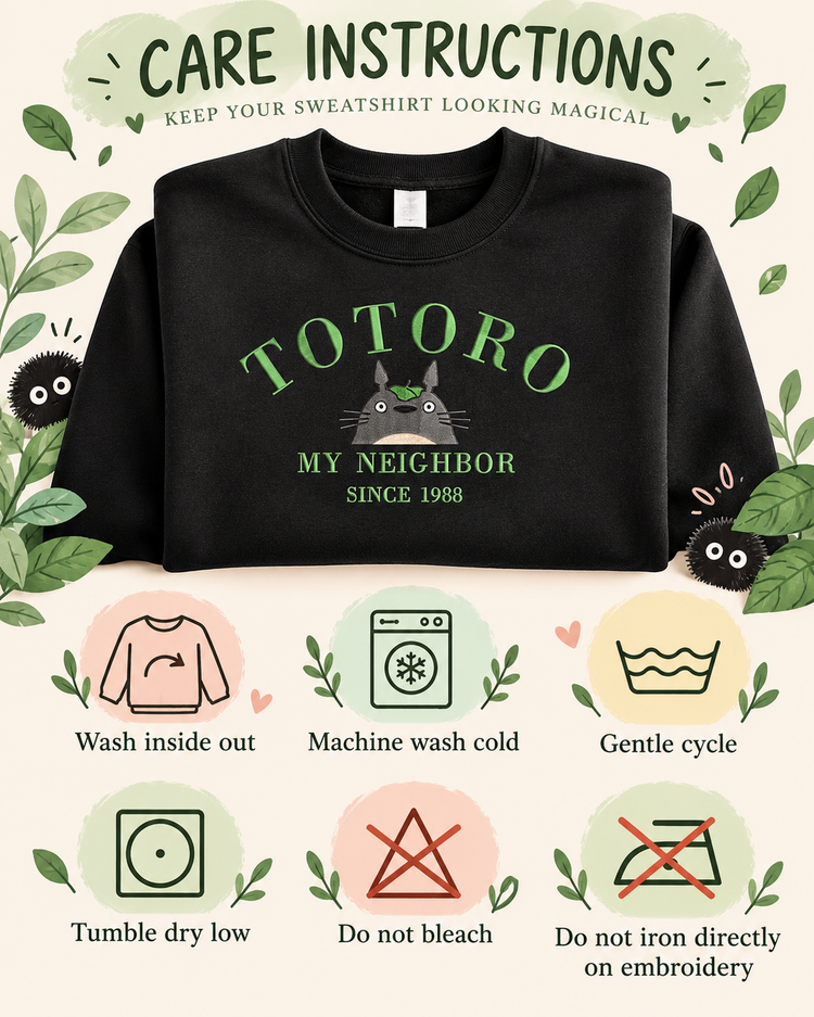 Totoro Embroidered Sweatshirt Cozy Anime Crewneck
