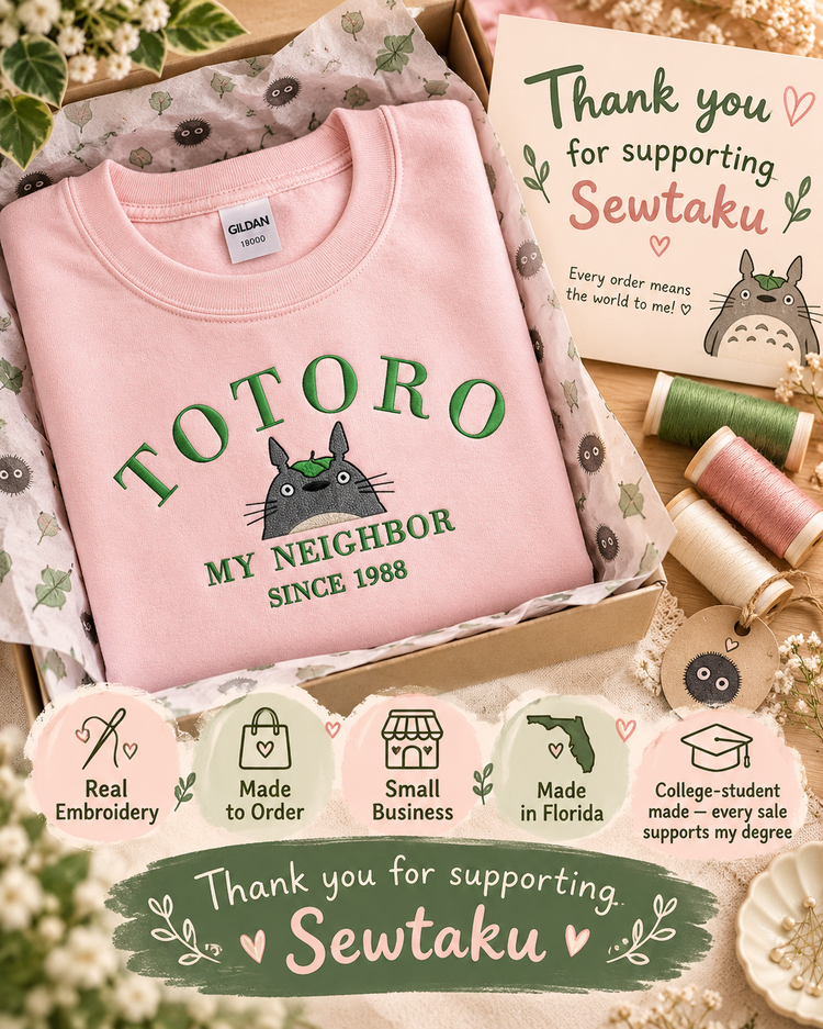 Totoro Embroidered Sweatshirt Cozy Anime Crewneck