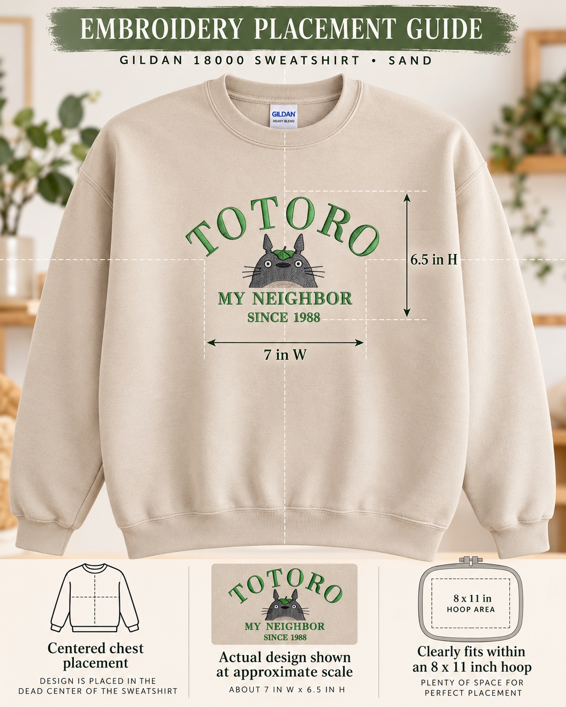 Totoro Embroidered Sweatshirt Cozy Anime Crewneck