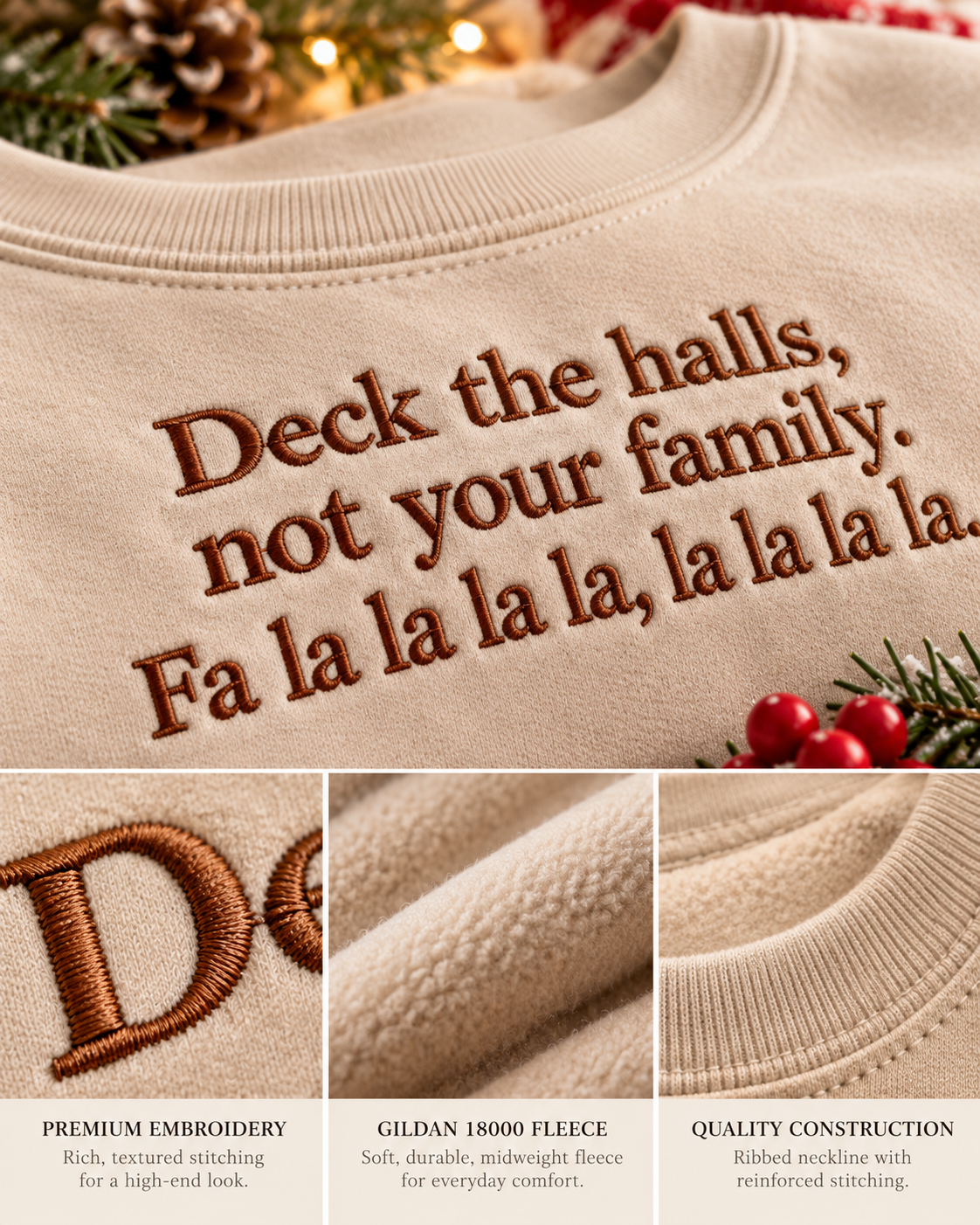 Funny Christmas Embroidered Sweatshirt Deck the Halls Crewneck