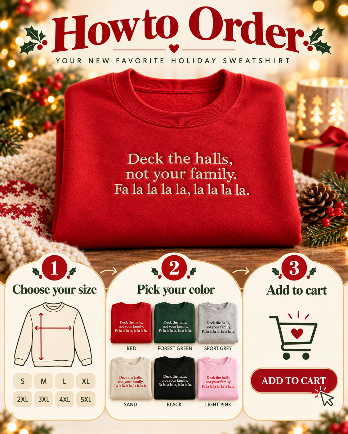 Funny Christmas Embroidered Sweatshirt Deck the Halls Crewneck