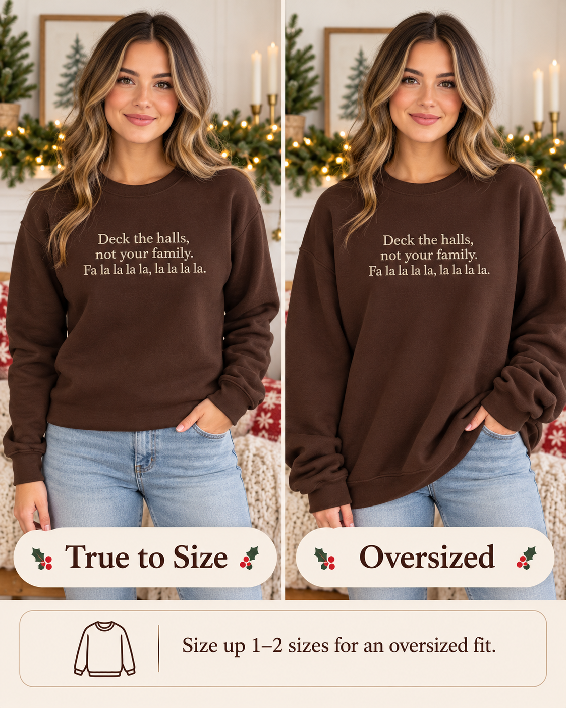 Funny Christmas Embroidered Sweatshirt Deck the Halls Crewneck
