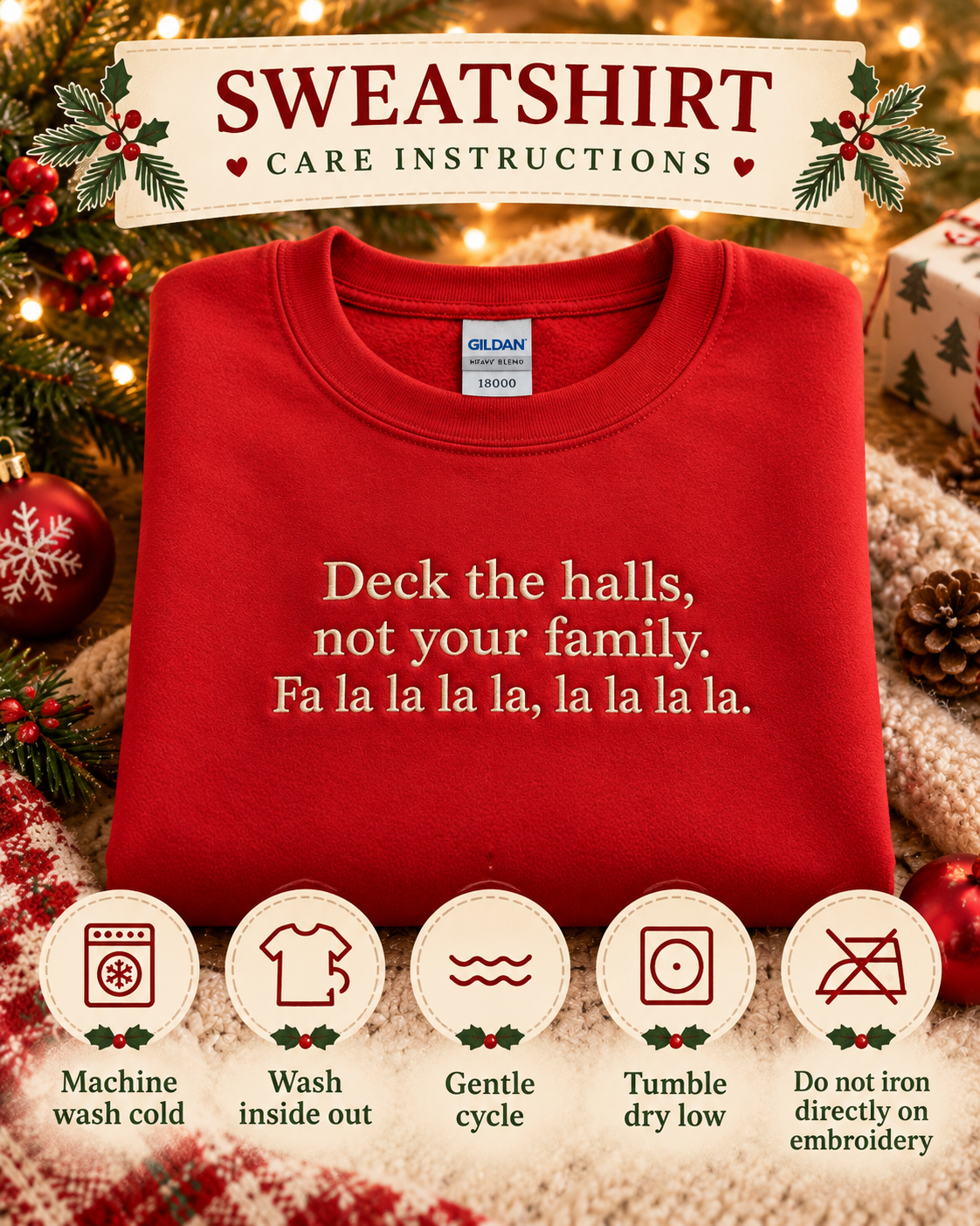 Funny Christmas Embroidered Sweatshirt Deck the Halls Crewneck