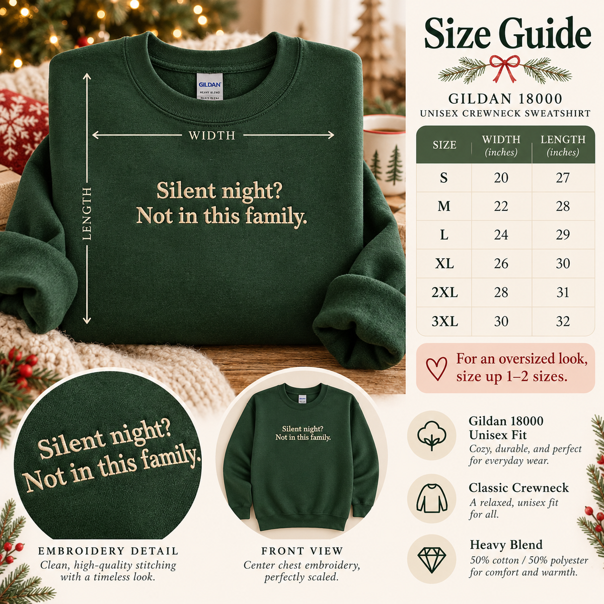 Funny Christmas Embroidered Sweatshirt Silent Night Crewneck