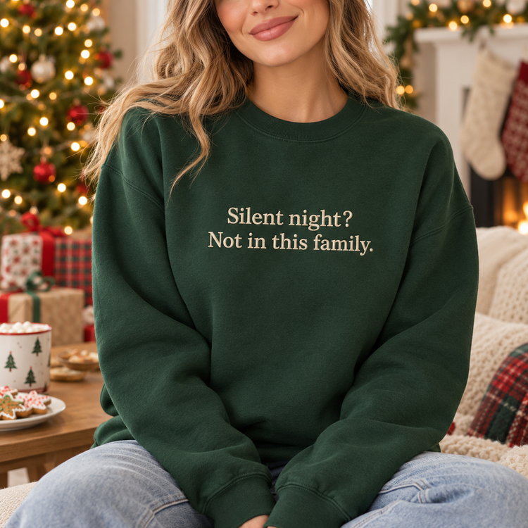 Funny Christmas Embroidered Sweatshirt Silent Night Crewneck