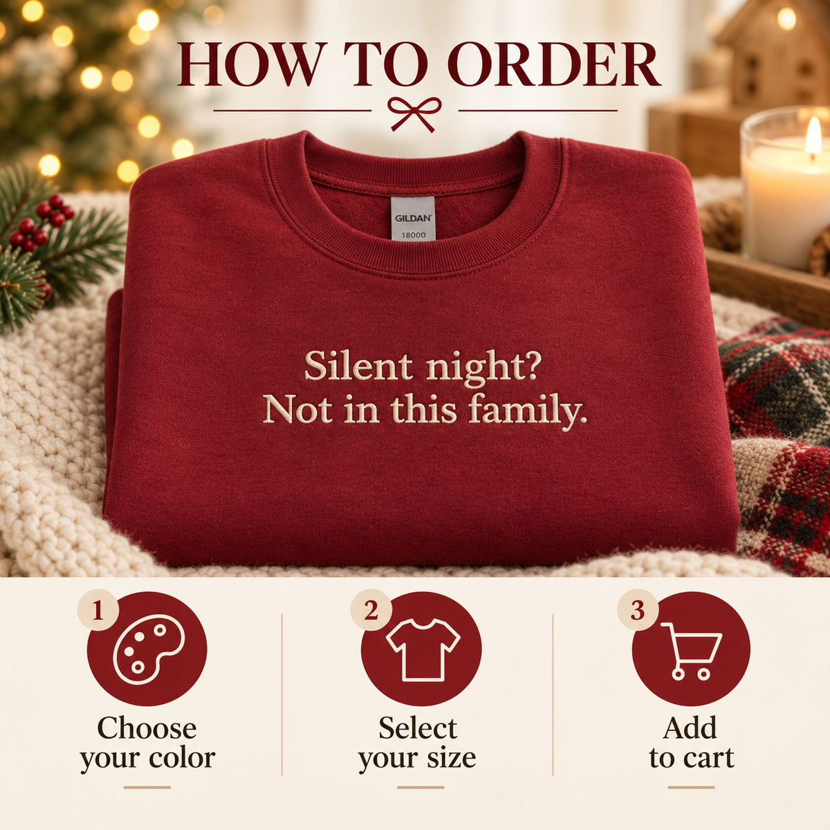 Funny Christmas Embroidered Sweatshirt Silent Night Crewneck