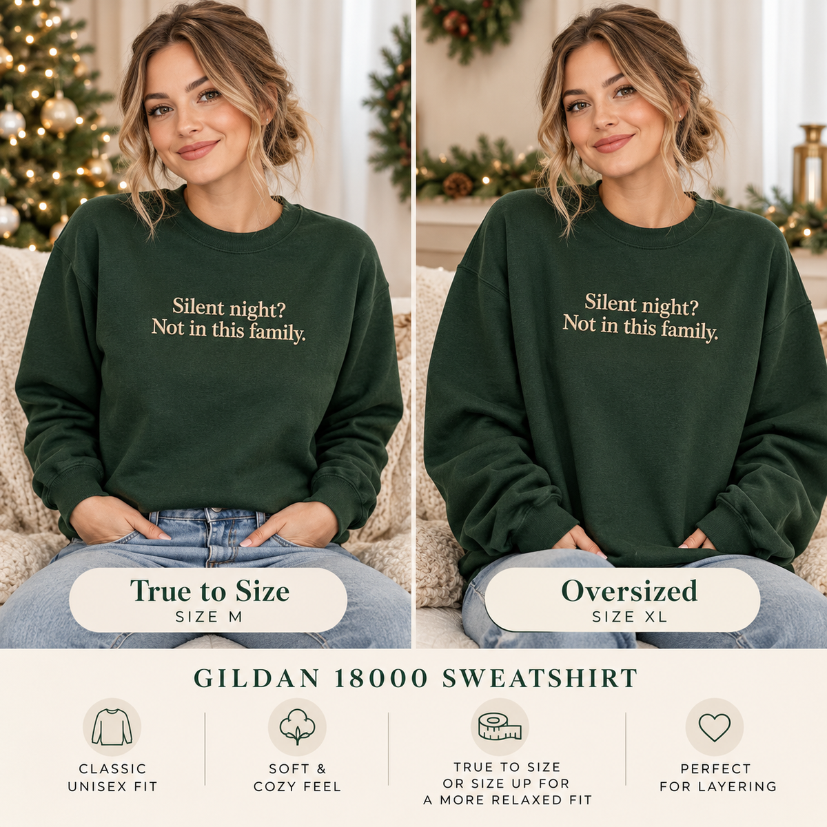 Funny Christmas Embroidered Sweatshirt Silent Night Crewneck