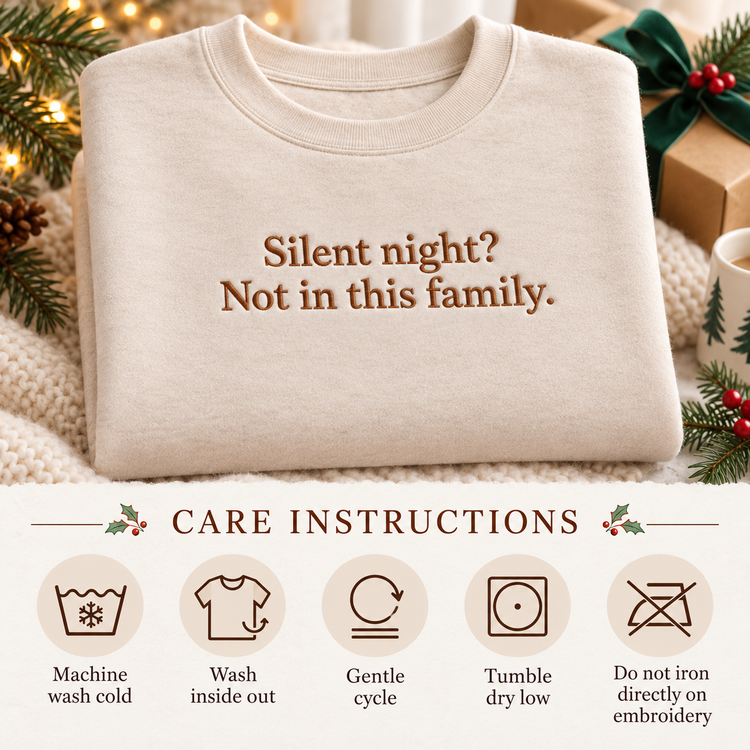 Funny Christmas Embroidered Sweatshirt Silent Night Crewneck