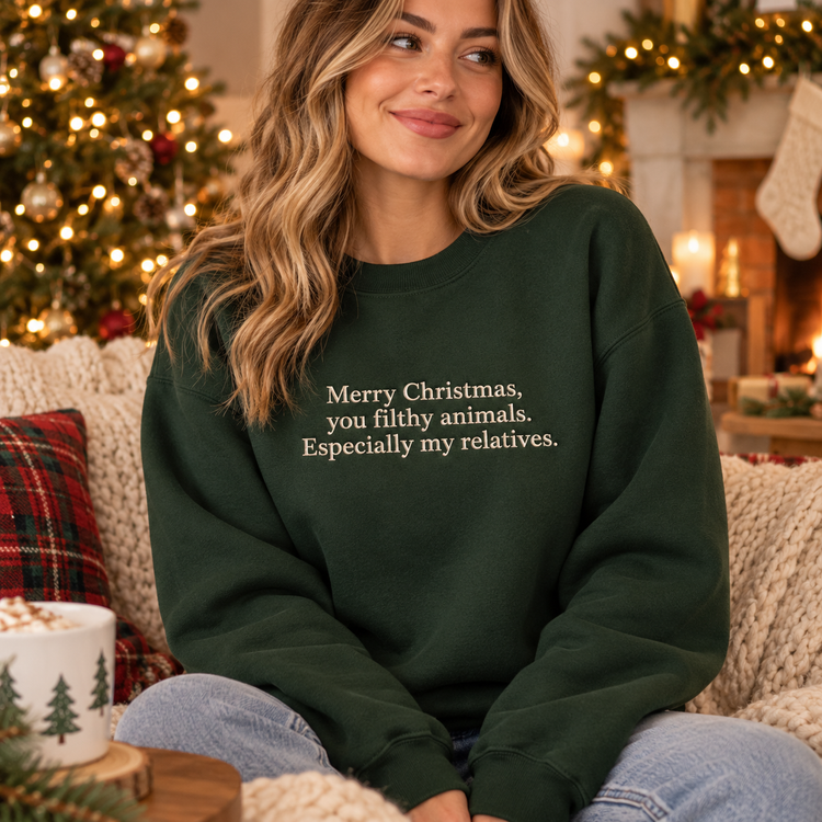 Funny Christmas Embroidered Sweatshirt Family Holiday Crewneck
