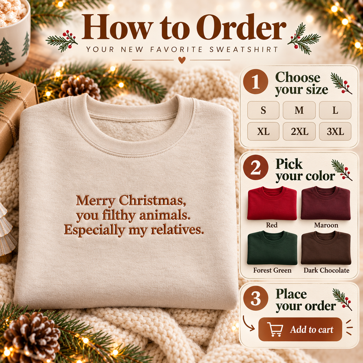 Funny Christmas Embroidered Sweatshirt Family Holiday Crewneck