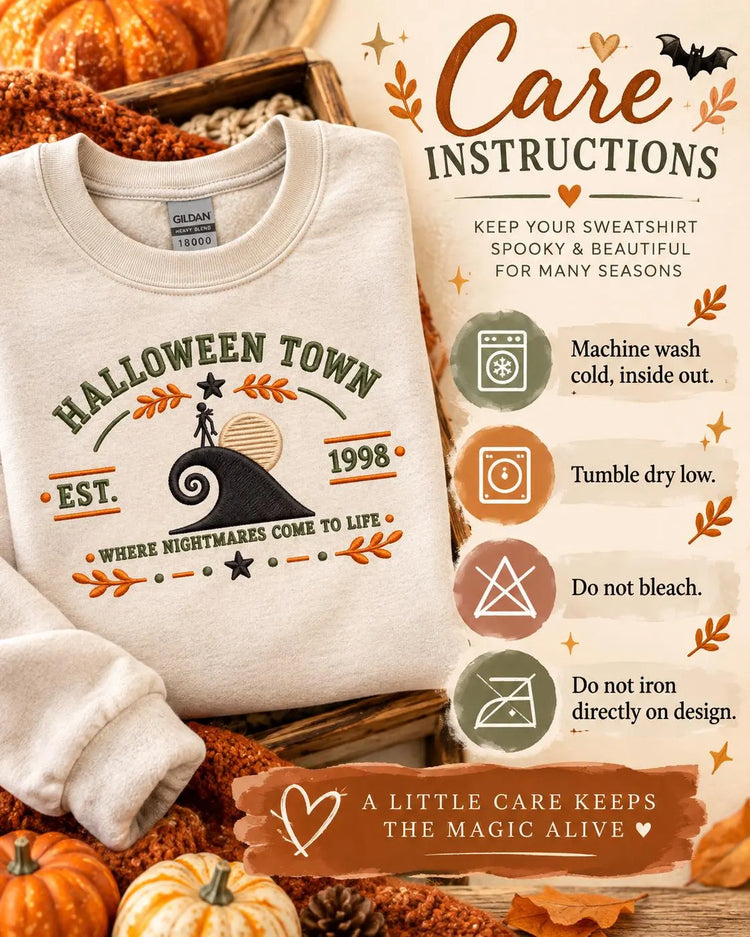 Halloween Town Crewneck Embroidered Nightmare Before Christmas Inspired Sweatshirt Spooky Fall Gift