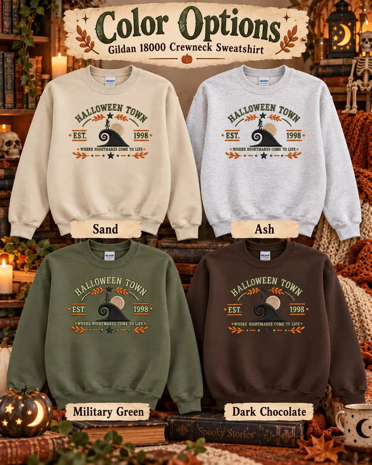 Halloween Town Crewneck Embroidered Nightmare Before Christmas Inspired Sweatshirt Spooky Fall Gift