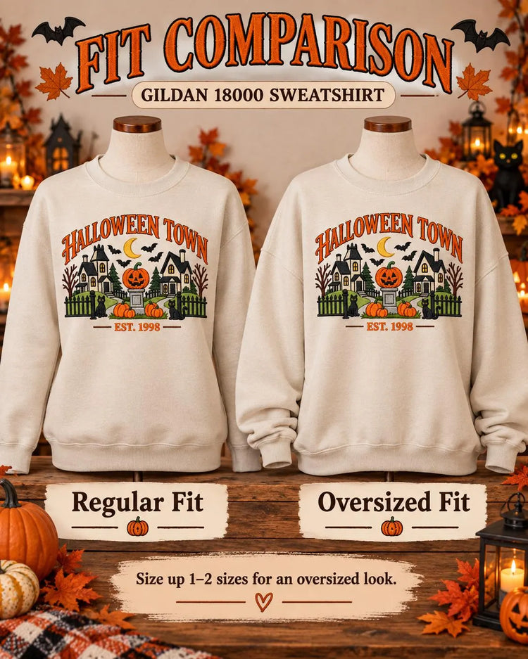 Disney Halloween Town Sweatshirt Nostalgic Embroidered Spooky Village Crewneck Pumpkin Black Cat Pullover