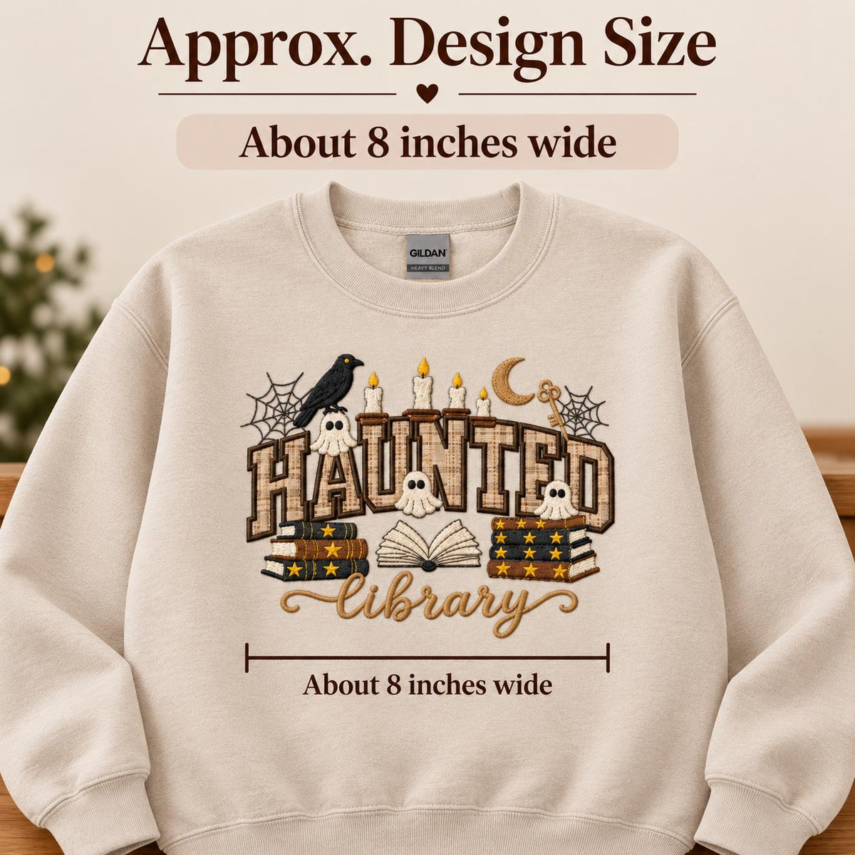 Sudadera de cuello redondo con aplique de biblioteca encantada, temática literaria de Halloween, regalo espeluznante para lectores