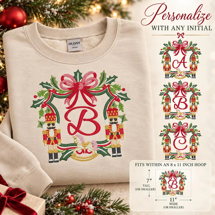 Personalized Christmas Sweatshirt Custom Initial Nutcracker Crest Monogram Holiday Crewneck