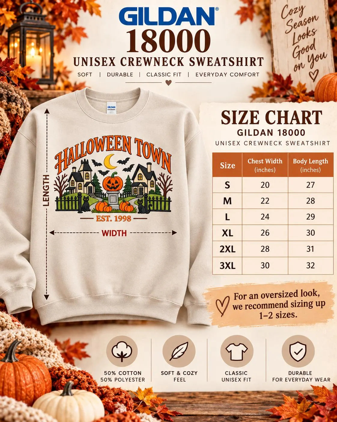 Disney Halloween Town Sweatshirt Nostalgic Embroidered Spooky Village Crewneck Pumpkin Black Cat Pullover