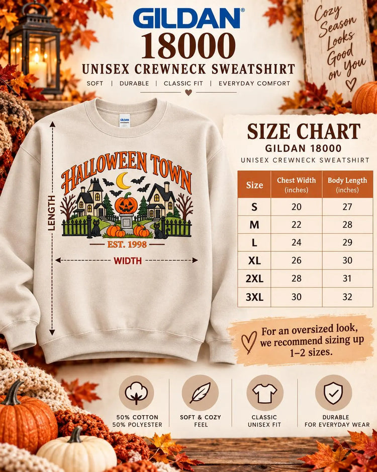 Disney Halloween Town Sweatshirt Nostalgic Embroidered Spooky Village Crewneck Pumpkin Black Cat Pullover