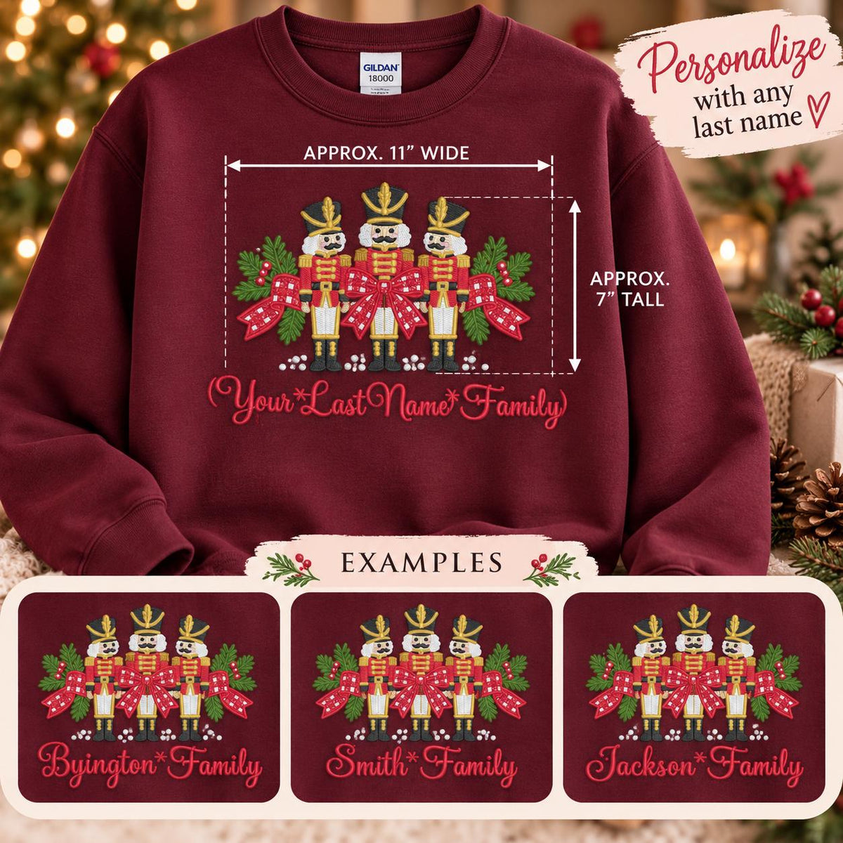 Personalized Christmas Sweatshirt Custom Family Name Nutcracker Crewneck