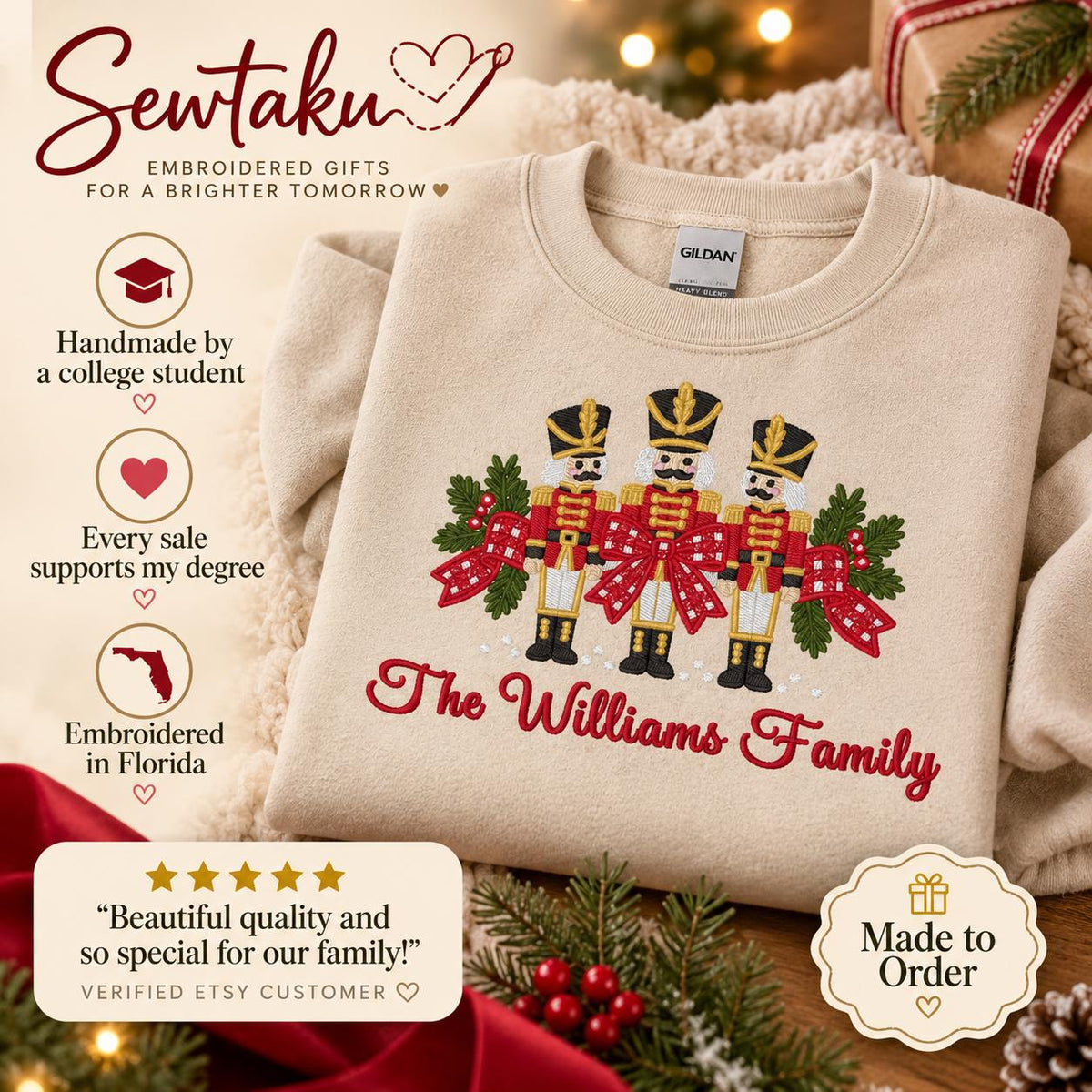 Personalized Christmas Sweatshirt Custom Family Name Nutcracker Crewneck