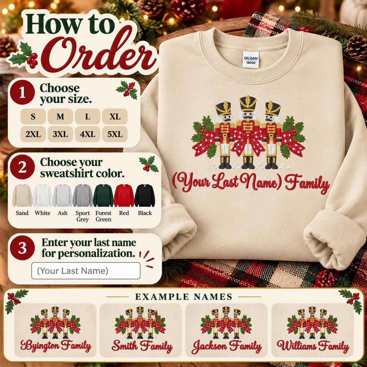 Personalized Christmas Sweatshirt Custom Family Name Nutcracker Crewneck
