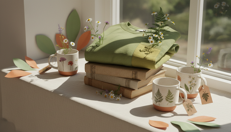 A folded green sweatshirt on a stack of books in a sunny window